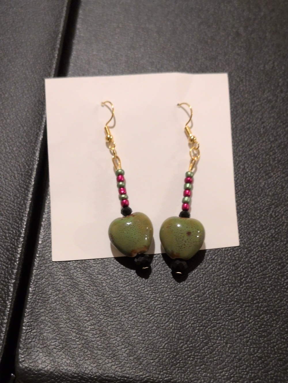 Green And Pink Clay Heart Earrings